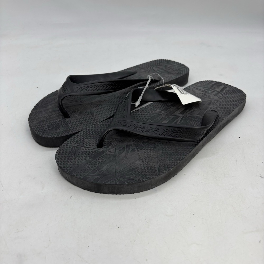 Havaianas Brazil Logo Flip Flops Mens Large 43 Black Slip On Comfort Beach NWT